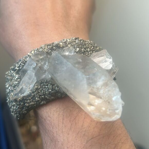 Handmade Unique Crystal and Stone Cuff Bracelet - Picture 2 of 4